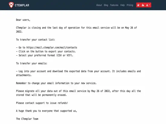 CTemplar is shutting down