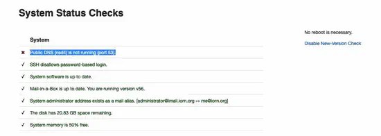 Get Rid of Public DNS (nsd4) is not running (port 53). on Mail-in-a-Box